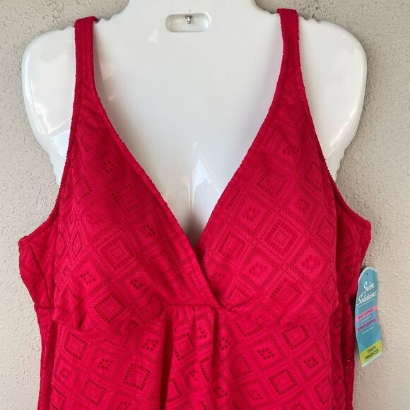 NWT Swim Solutions Coral Orange One Piece Swim Suit Size 22W - Picture 2 of 6